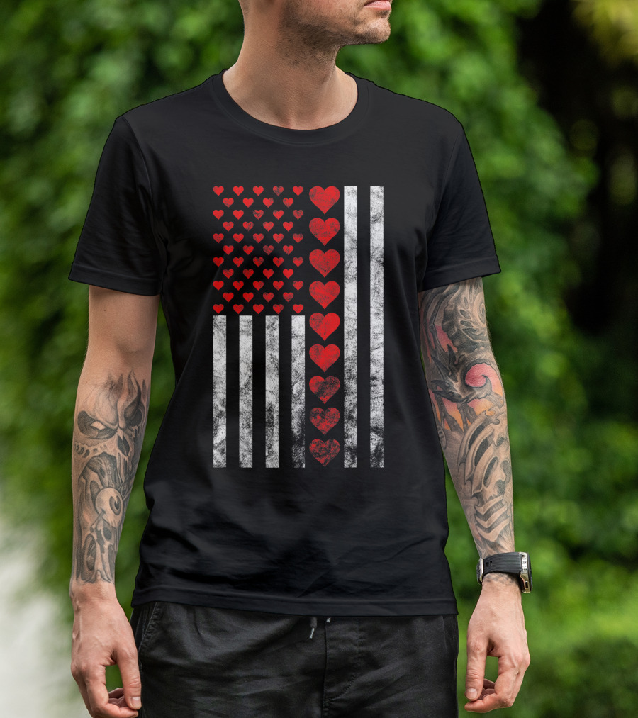 Valentines Day Hearts American Flag Design With Lots Of Hearts T-Shirt