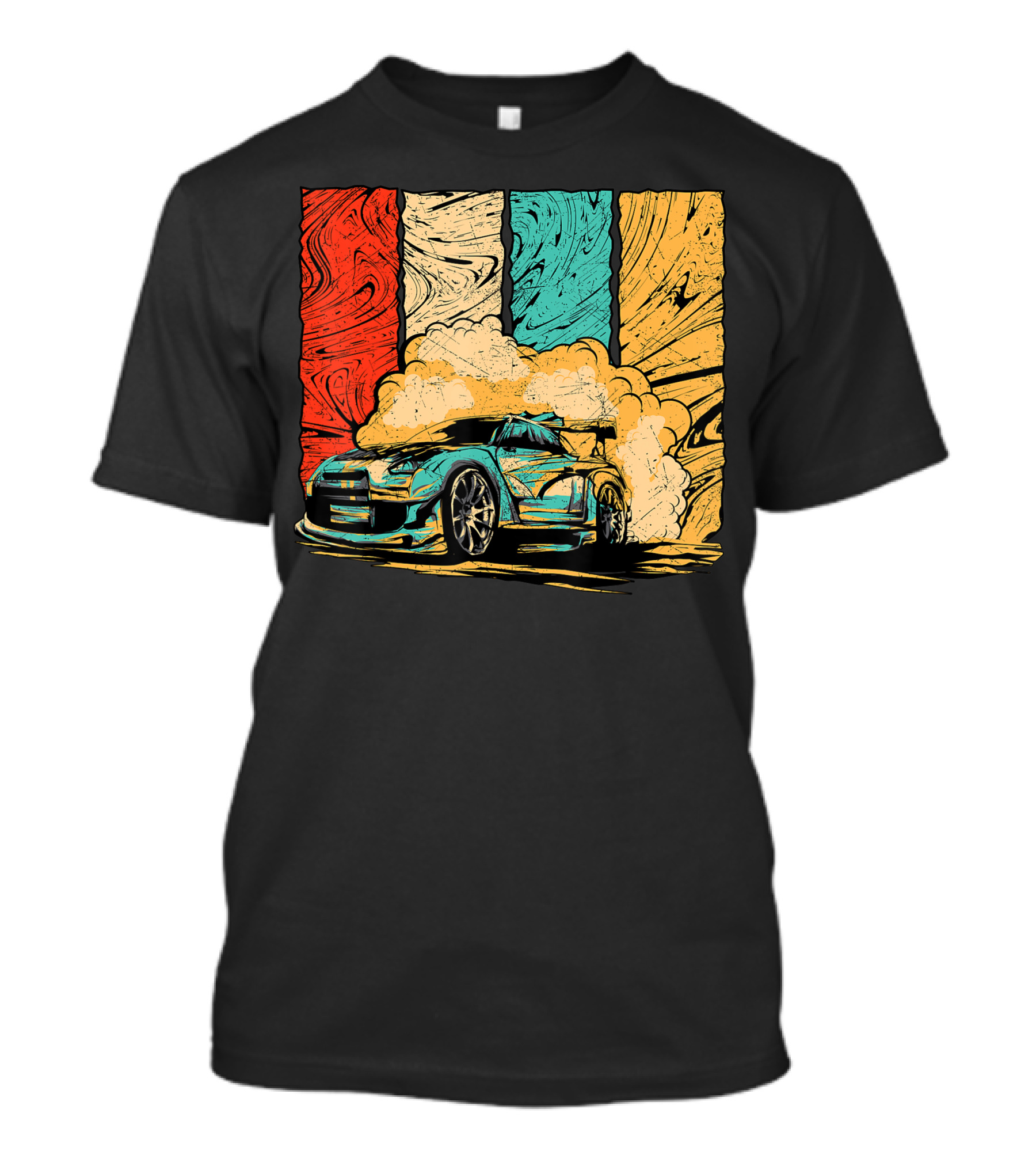 Vintage Drift Racecar Motive With Colorful Abstract Background T-Shirt