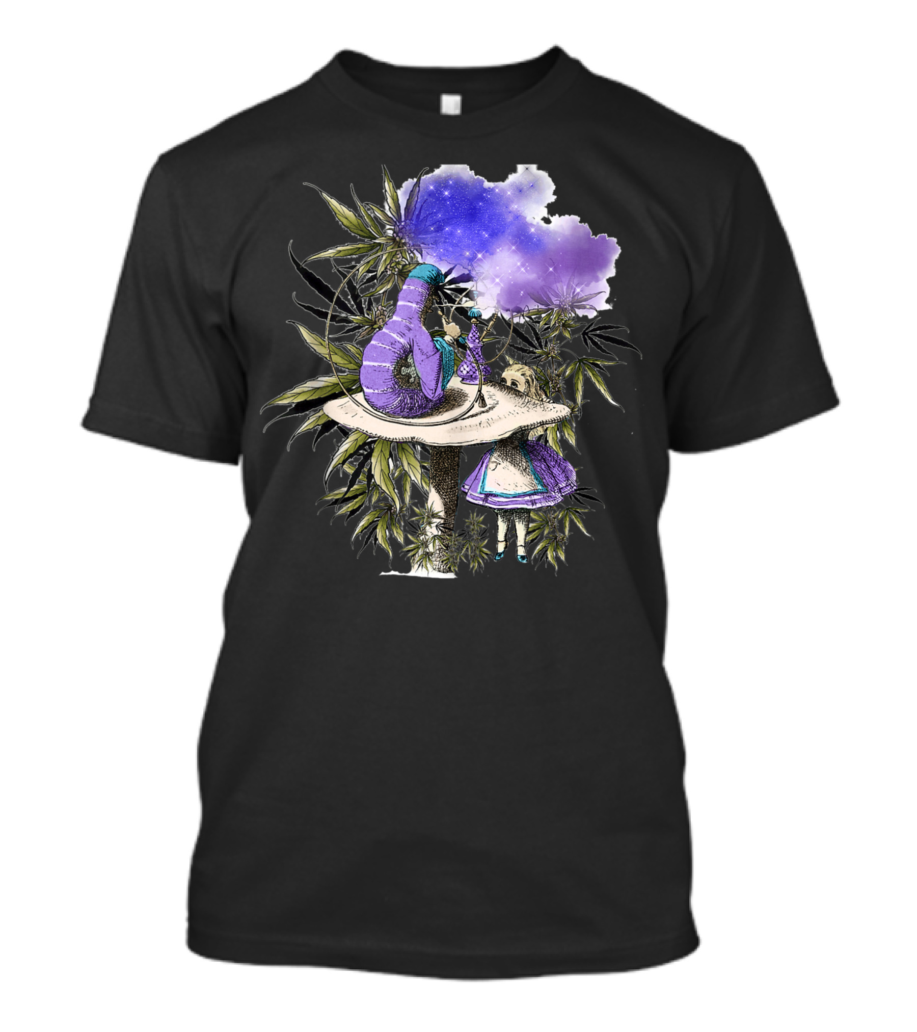 Caterpillar Smoking Hookah With Alice And Psychedelic Wonderland Elements T-Shirt
