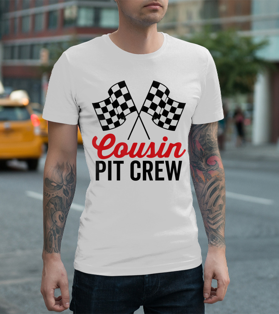 Cousin Pit Crew Racing Family Team Checkered Flags T-Shirt