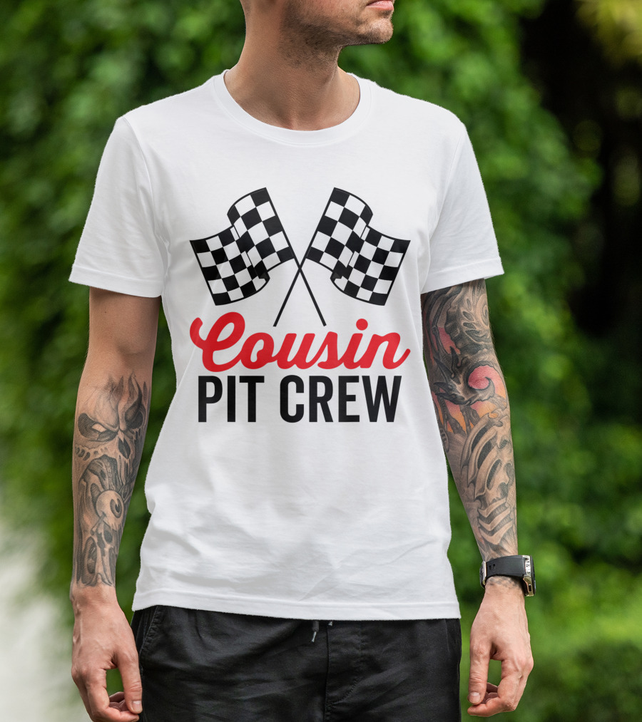 Cousin Pit Crew Racing Family Team Checkered Flags T-Shirt