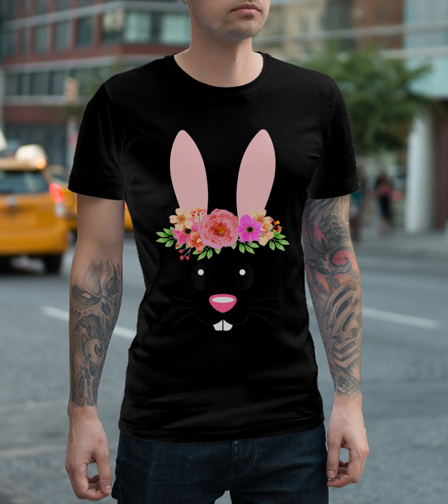Floral Easter Bunny Face for Girls and Toddlers T-Shirt