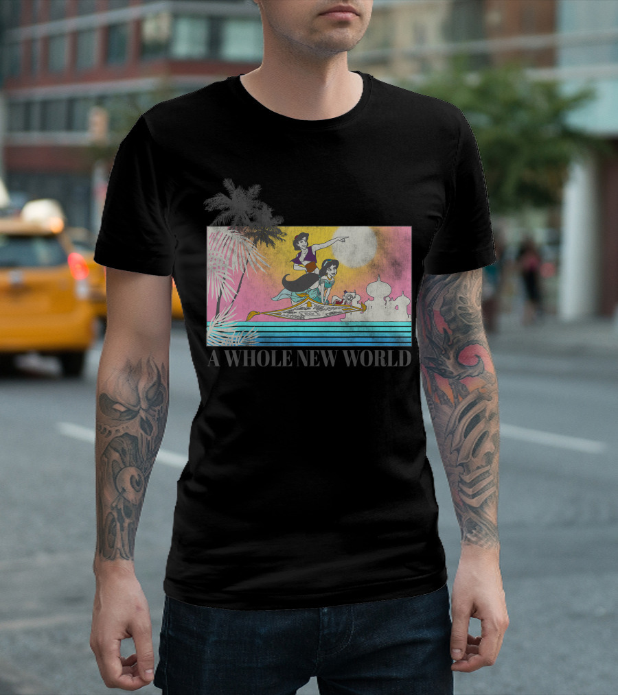 Disney Aladdin Jasmine A Whole New World Flying Carpet Sunset Scene T-Shirt