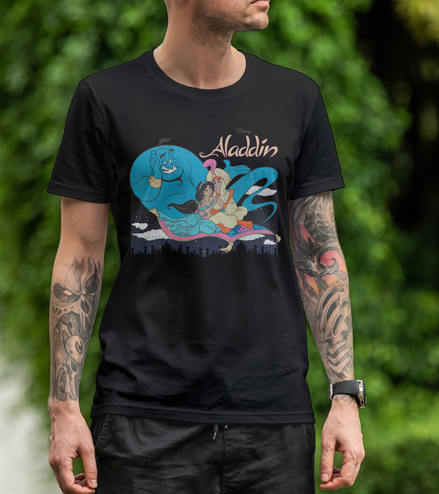 Disney Aladdin Genie Jasmine And Aladdin On Magic Carpet T-Shirt