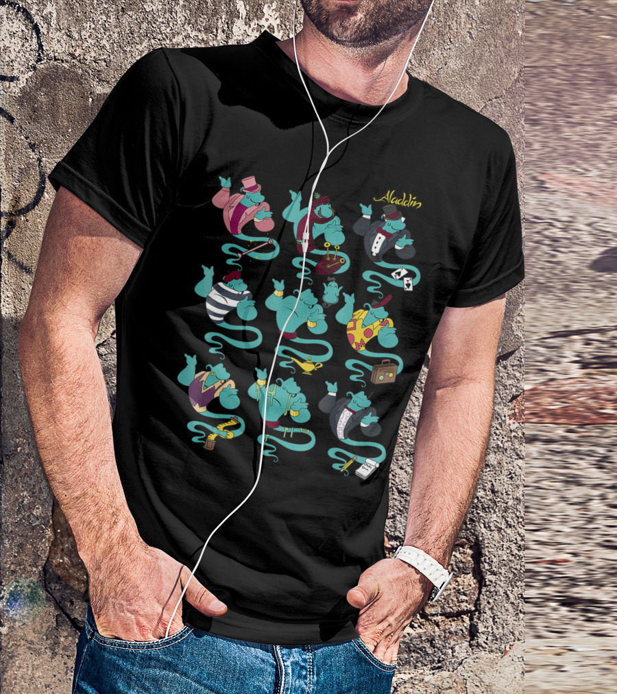 Disney Aladdin Genie Dressed In Diverse Colorful Outfits T-Shirt