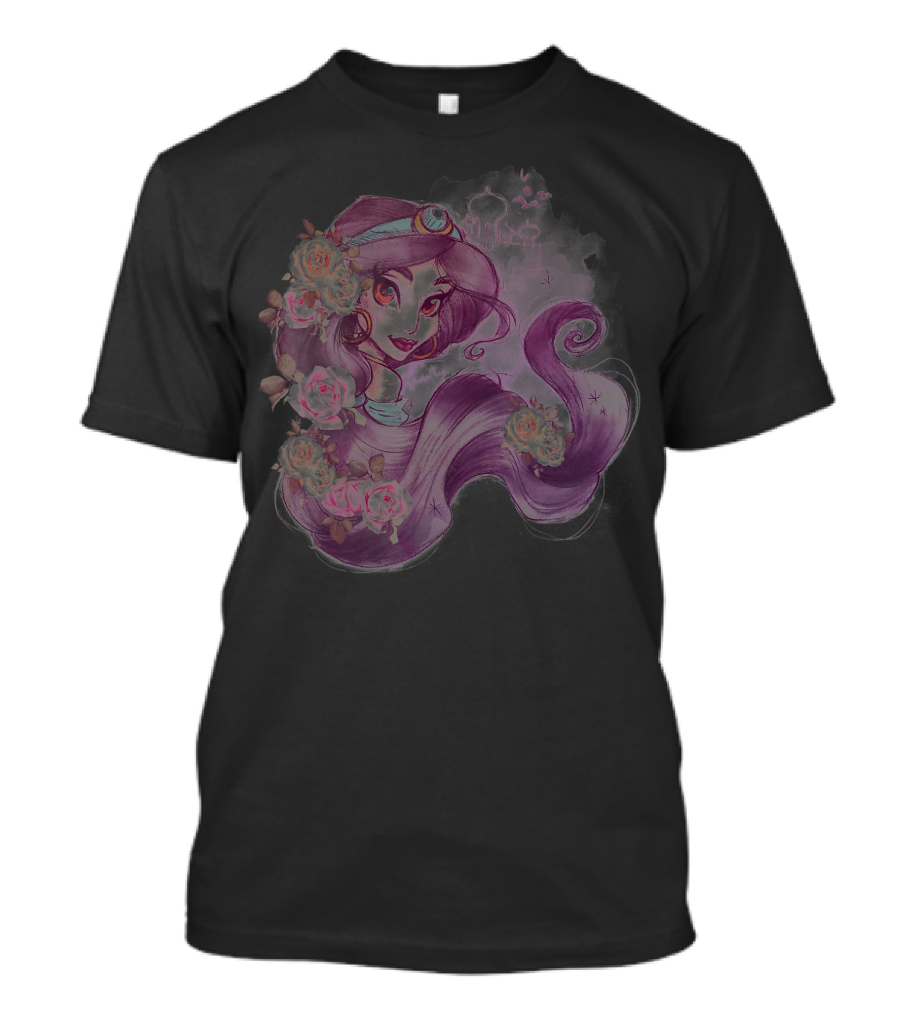 Disney Aladdin Jasmine Watercolor Floral Headshot T-Shirt