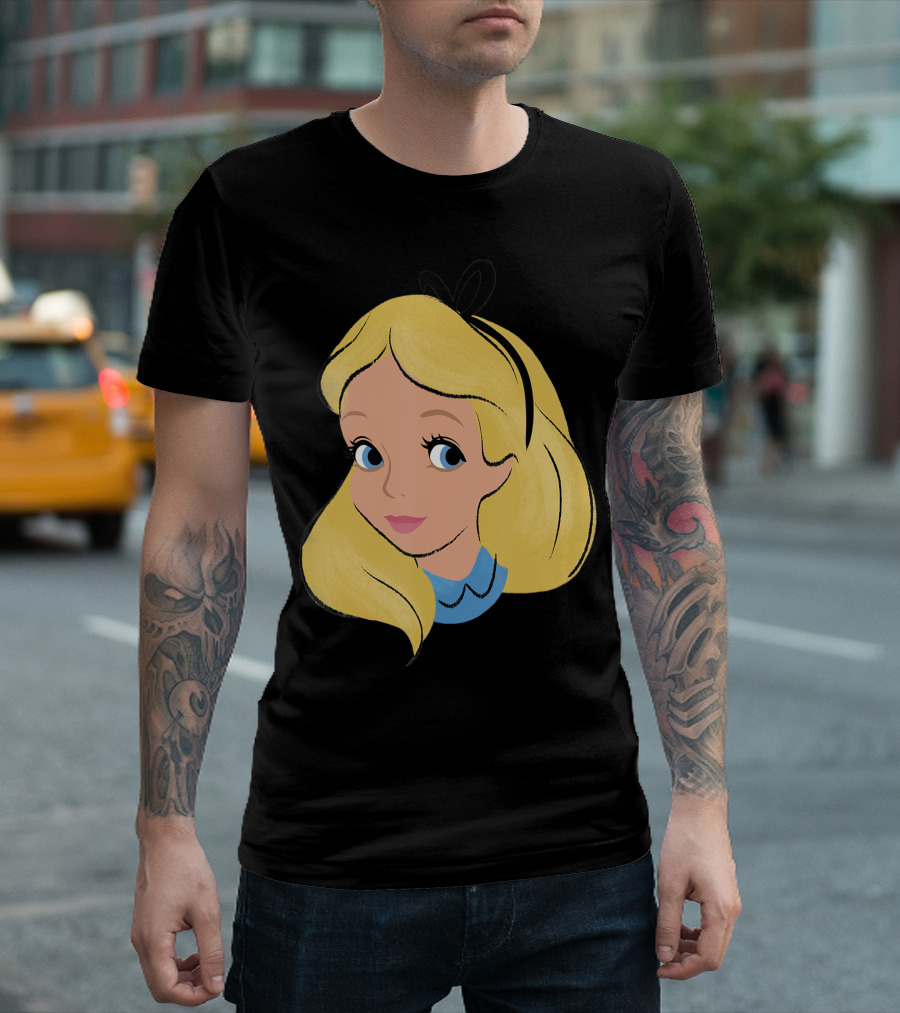 Disney Alice In Wonderland Alice Big Face Blonde Hair Blue Eyes Bow T-Shirt