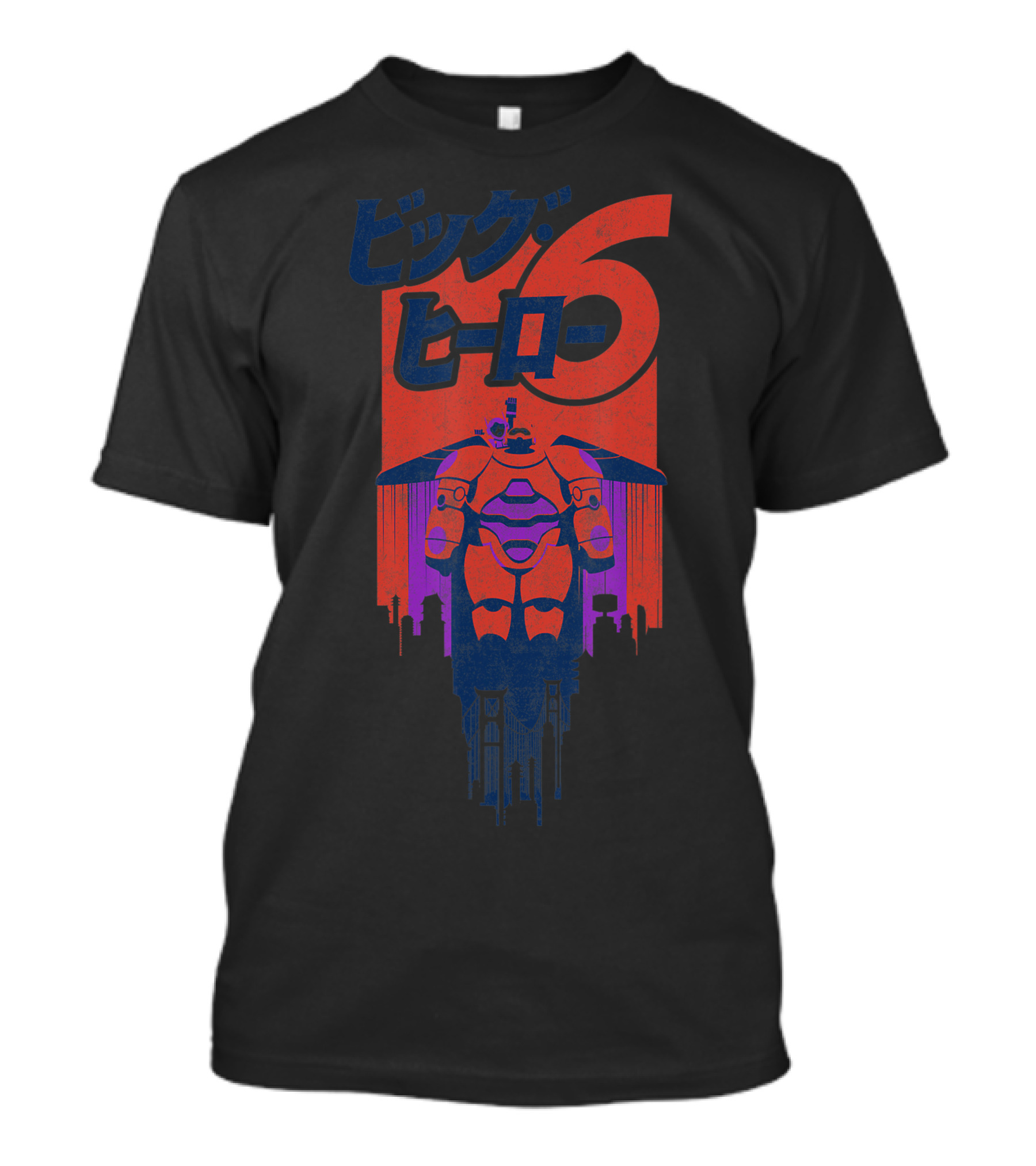 Big Hero 6 Baymax Over San Fransokyo Japanese Text T-Shirt
