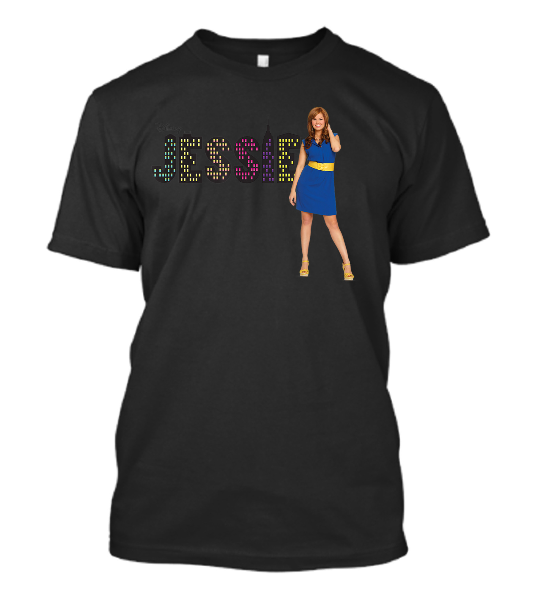 Disney Channel Jessie Colorful Name And Character In Blue Dress T-Shirt