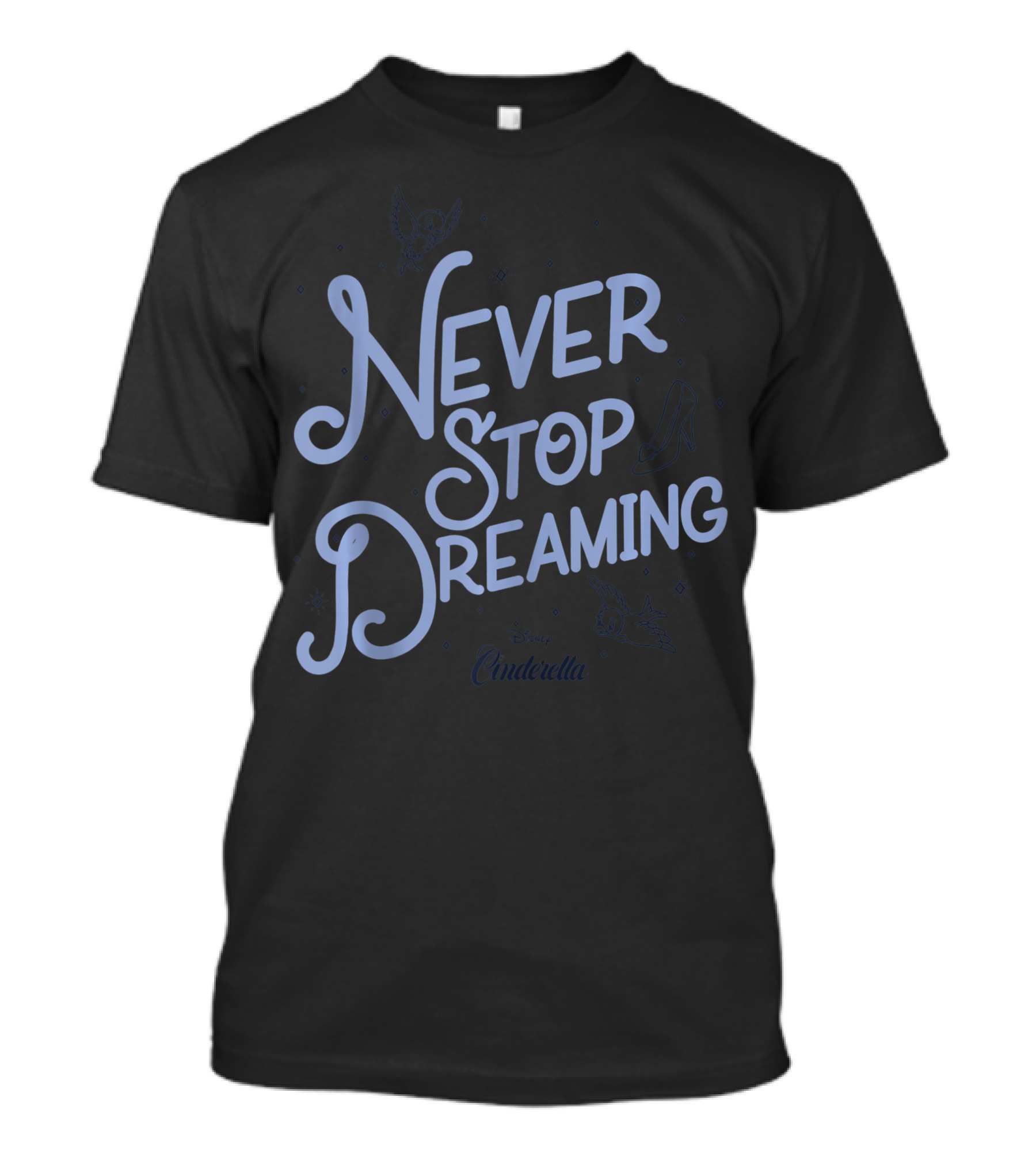 Disney Cinderella Never Stop Dreaming With Fairy And Glass Slipper Icons T-Shirt