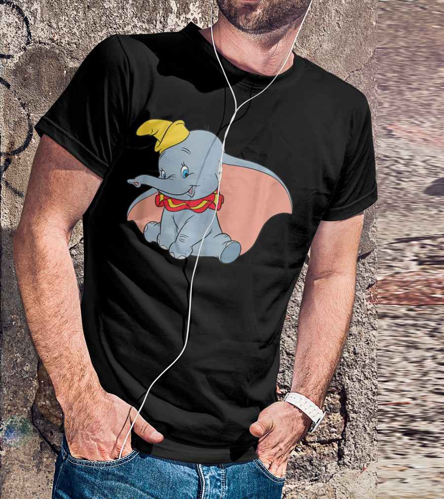 Disney Dumbo Circus Elephant Yellow Hat Pink Ears Red Collar T-Shirt