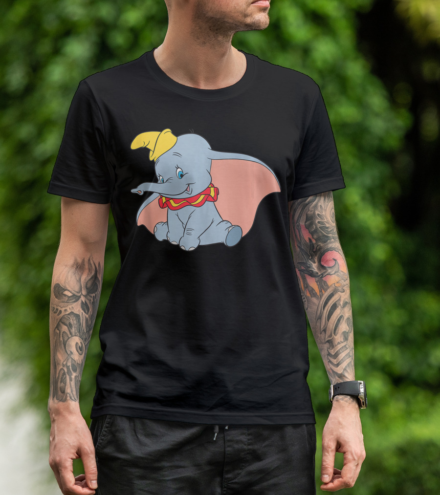 Disney Dumbo Circus Elephant Yellow Hat Pink Ears Red Collar T-Shirt