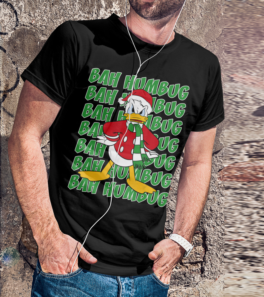 Disney Donald Duck Bah Humbug Christmas Santa Hat And Scarf T-Shirt