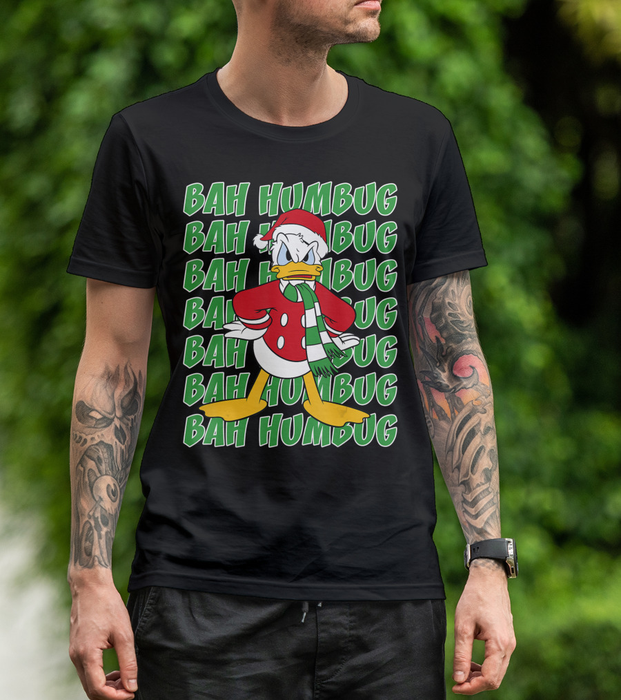 Disney Donald Duck Bah Humbug Christmas Santa Hat And Scarf T-Shirt