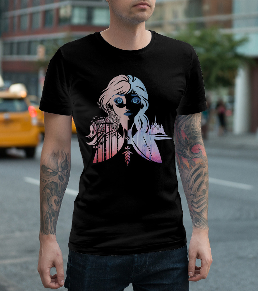 Disney Frozen 2 Anna Two Tone Gradient Enchanted Forest And Ice Castle T-Shirt