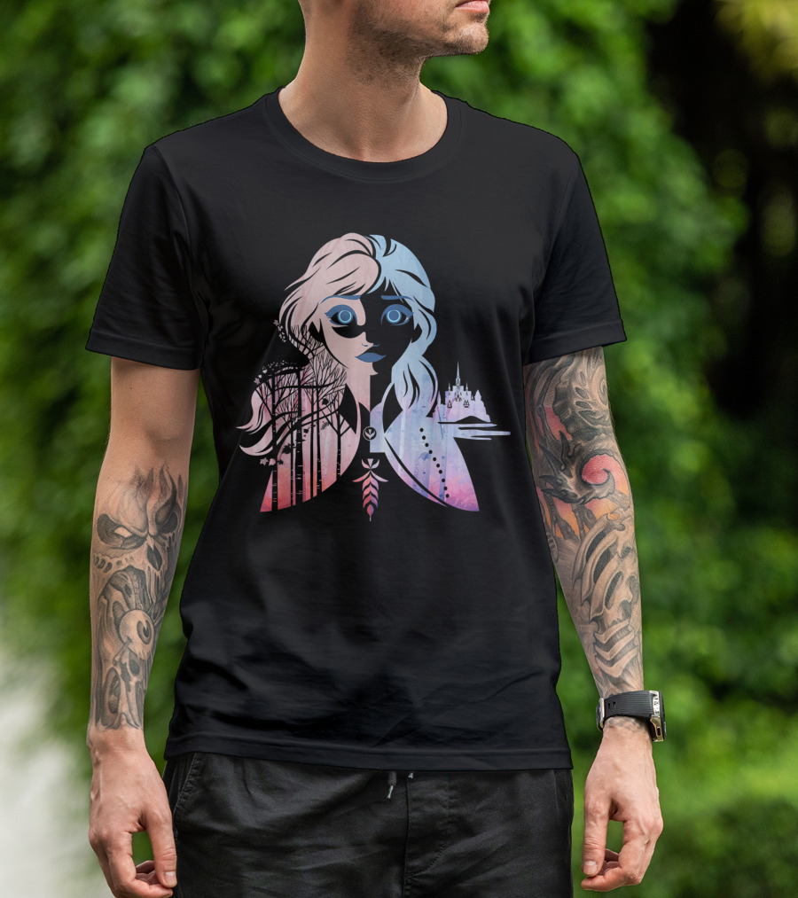 Disney Frozen 2 Anna Two Tone Gradient Enchanted Forest And Ice Castle T-Shirt