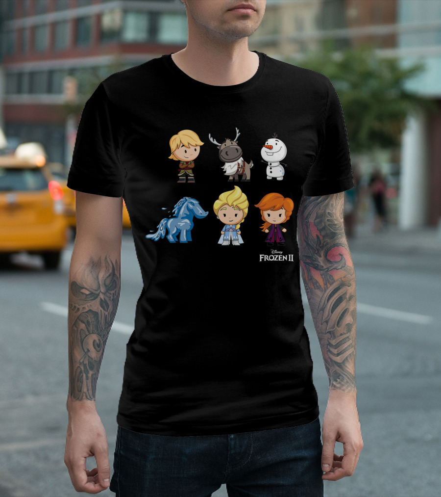 Disney Frozen 2 Chibi Characters Kristoff Sven Olaf Elsa Anna Water Spirit Lineup T-Shirt