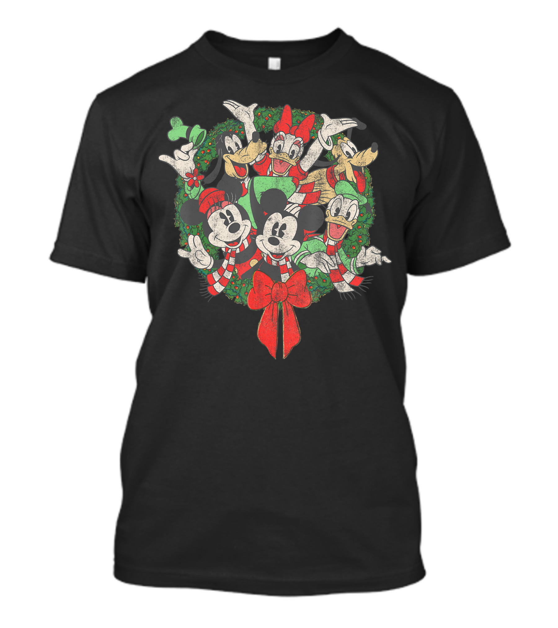 Disney Christmas Wreath Characters Mickey Minnie Goofy Donald Pluto Daisy T-Shirt