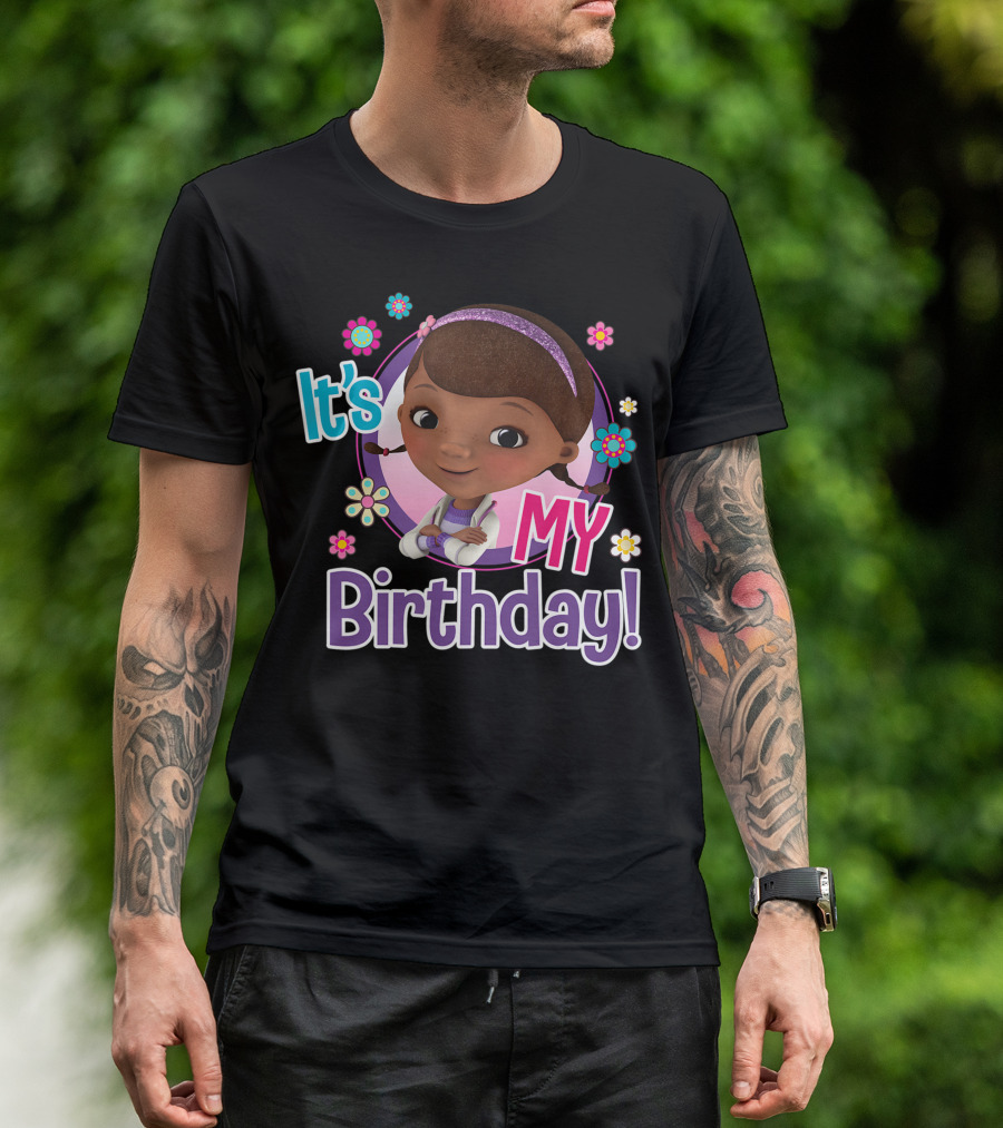 Disney Junior Doc McStuffins It's My Birthday Celebration With Flowers And Fun T-Shirt