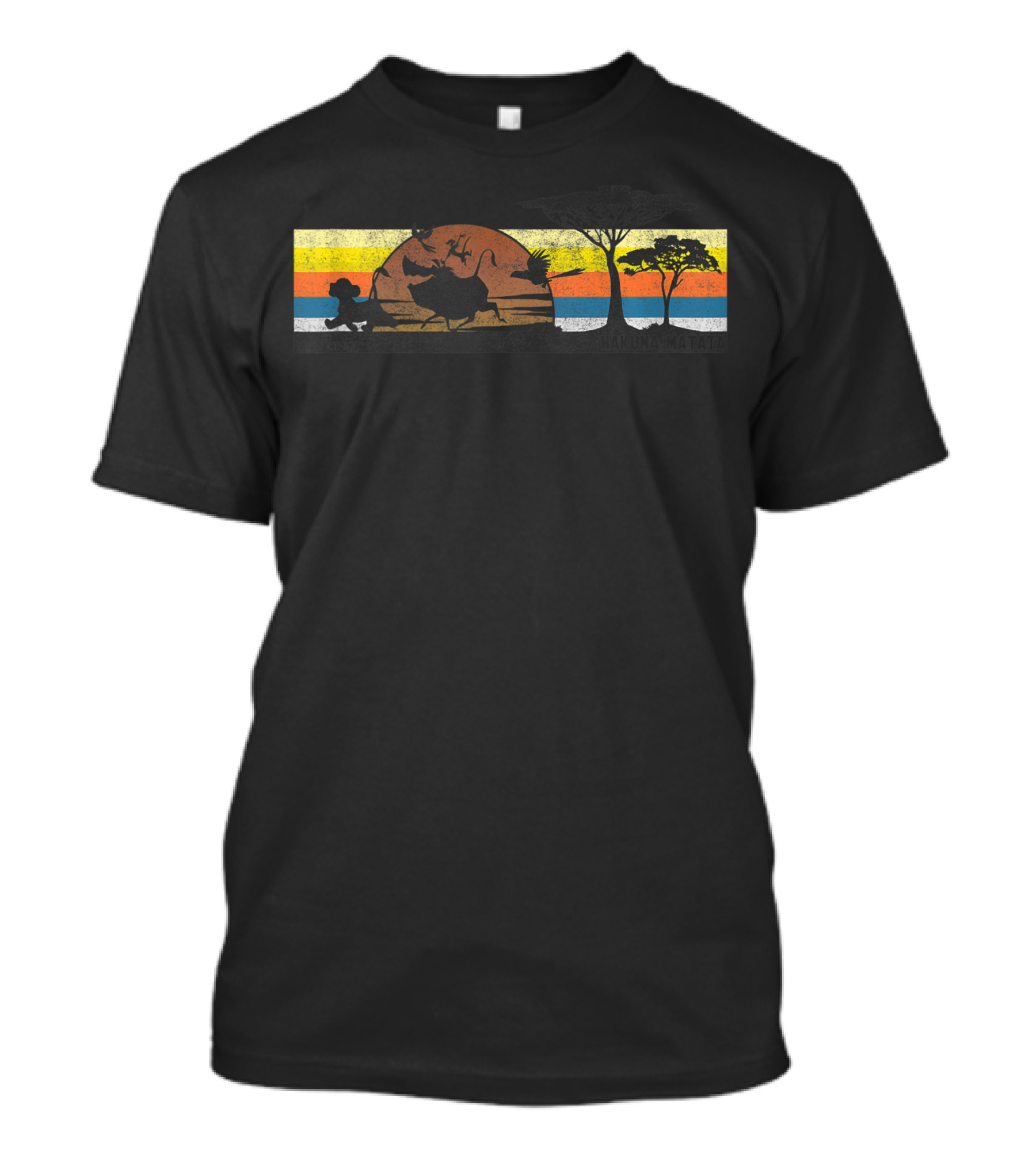 Lion King Hakuna Matata Sunset Silhouettes Striped Faded T-Shirt