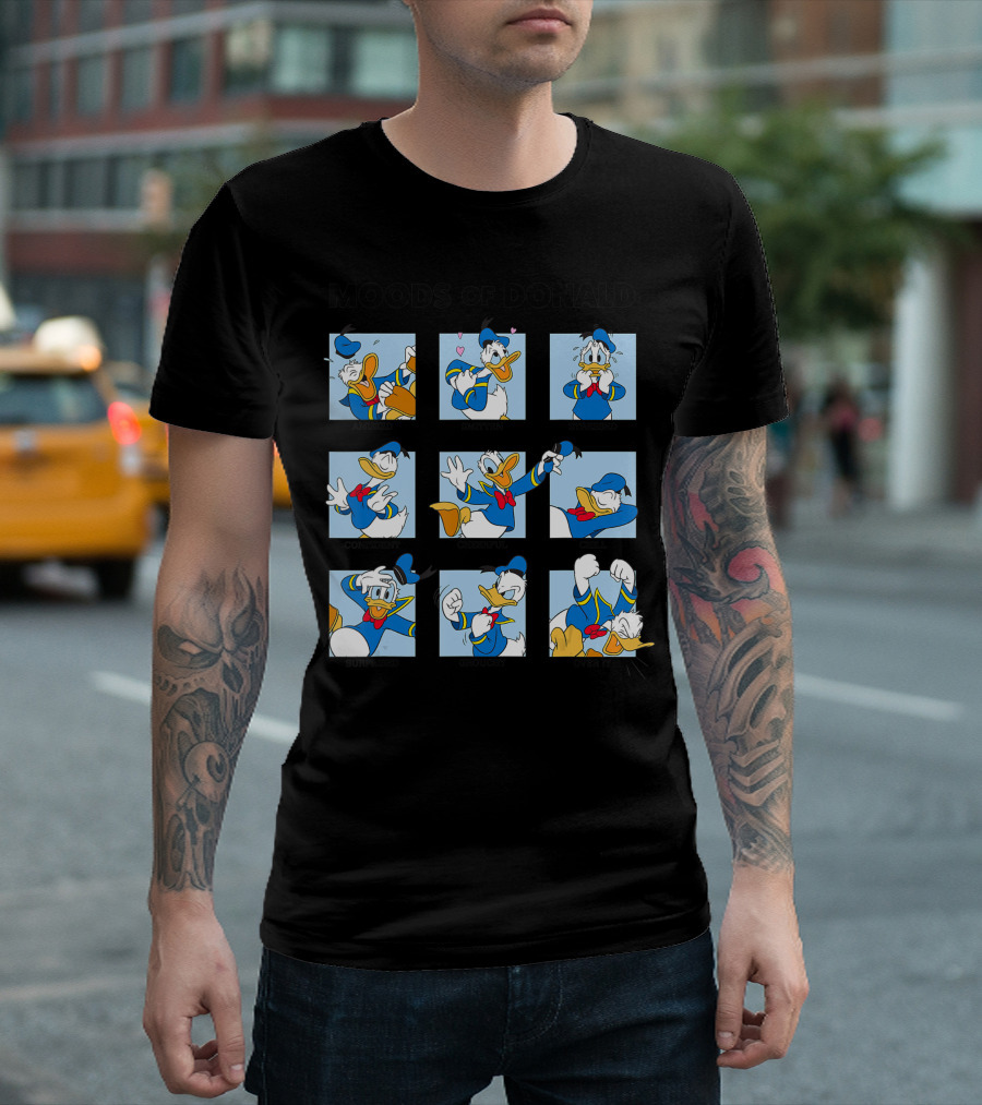 Moods of Donald Duck Amused Smitten Stressed Confident Cheerful Chill Surprised Grouchy Over It T-Shirt