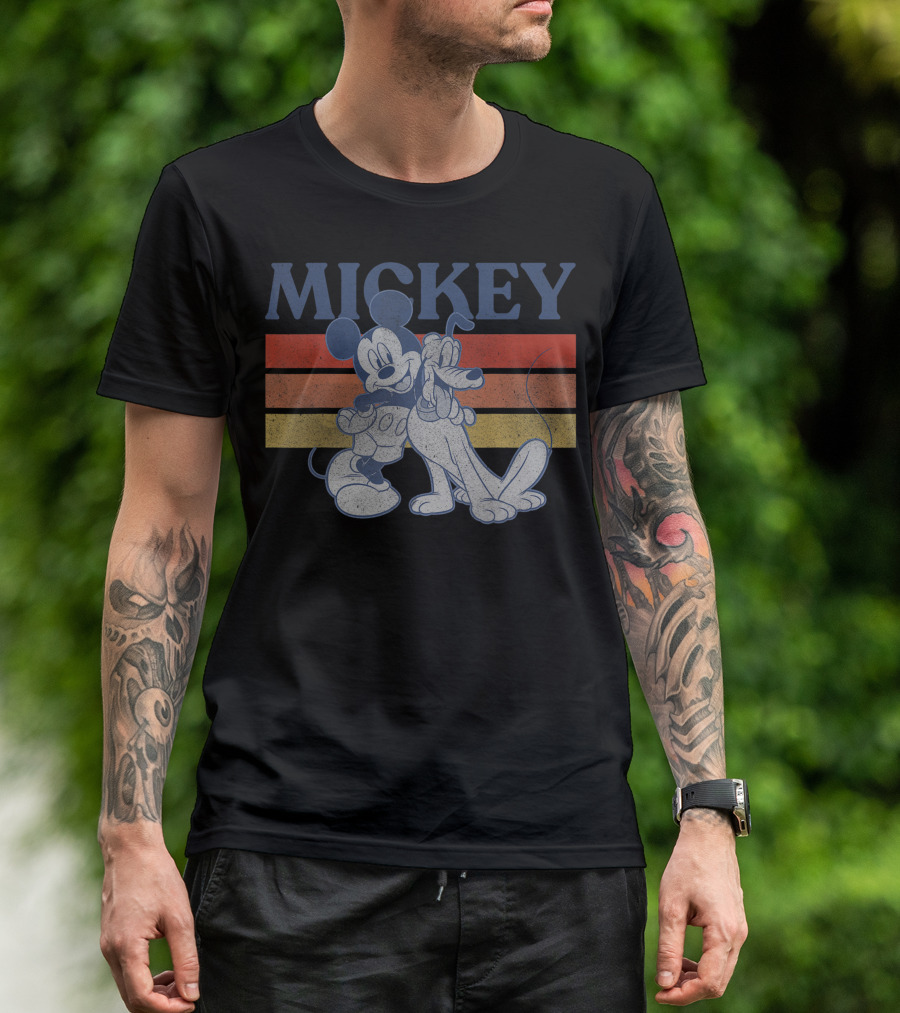 Mickey Mouse And Pluto Retro Stripes Disney T-Shirt