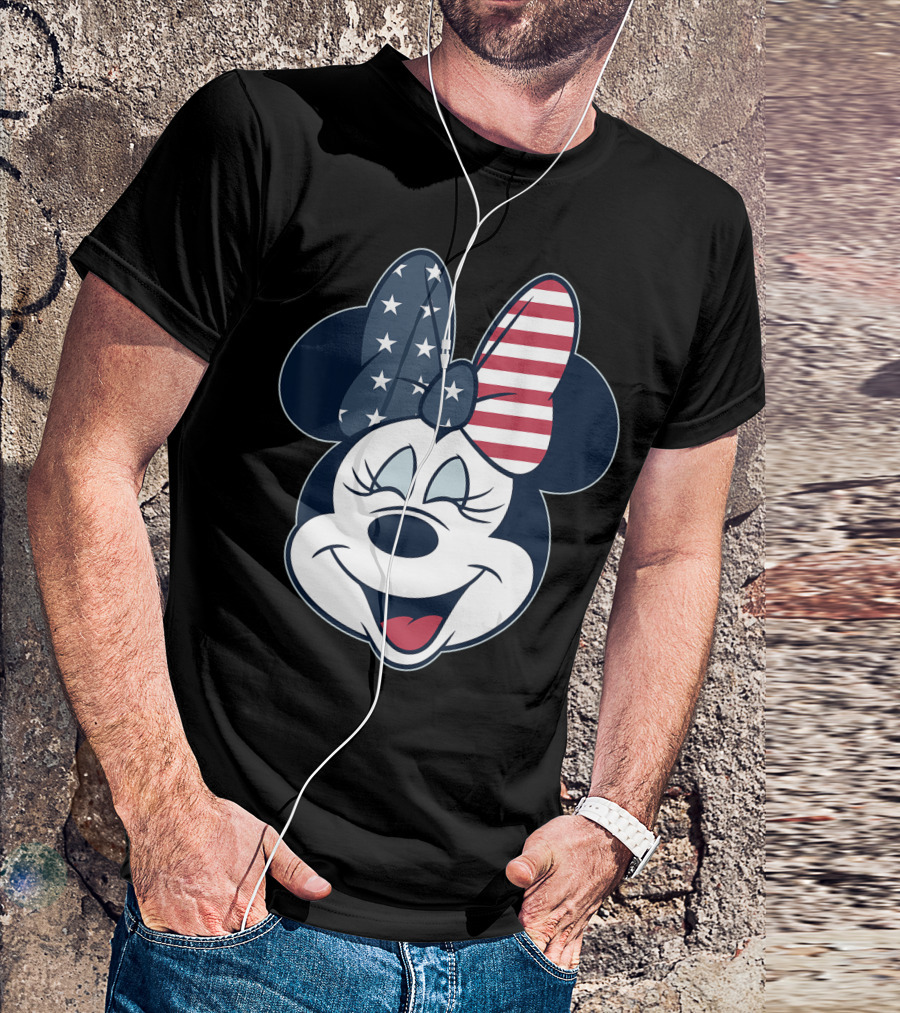 Disney Mickey And Friends Minnie Mouse Patriotic American Flag Bow T-Shirt