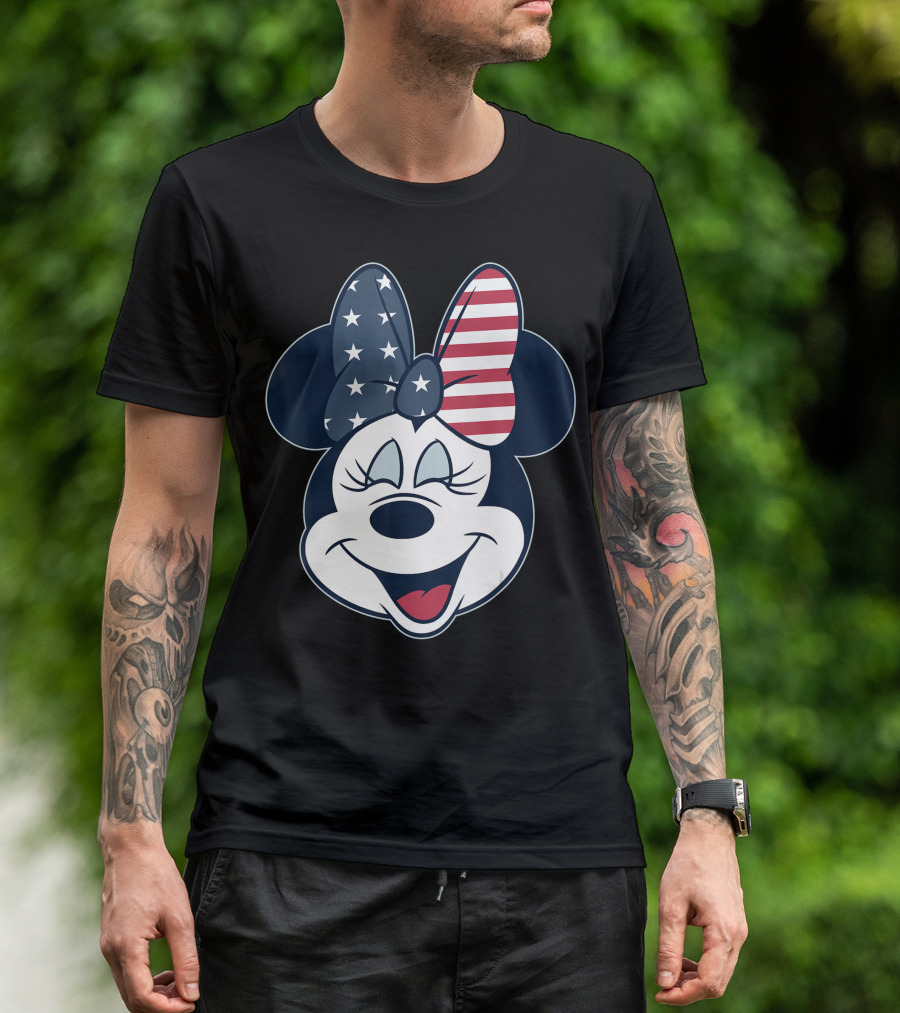 Disney Mickey And Friends Minnie Mouse Patriotic American Flag Bow T-Shirt