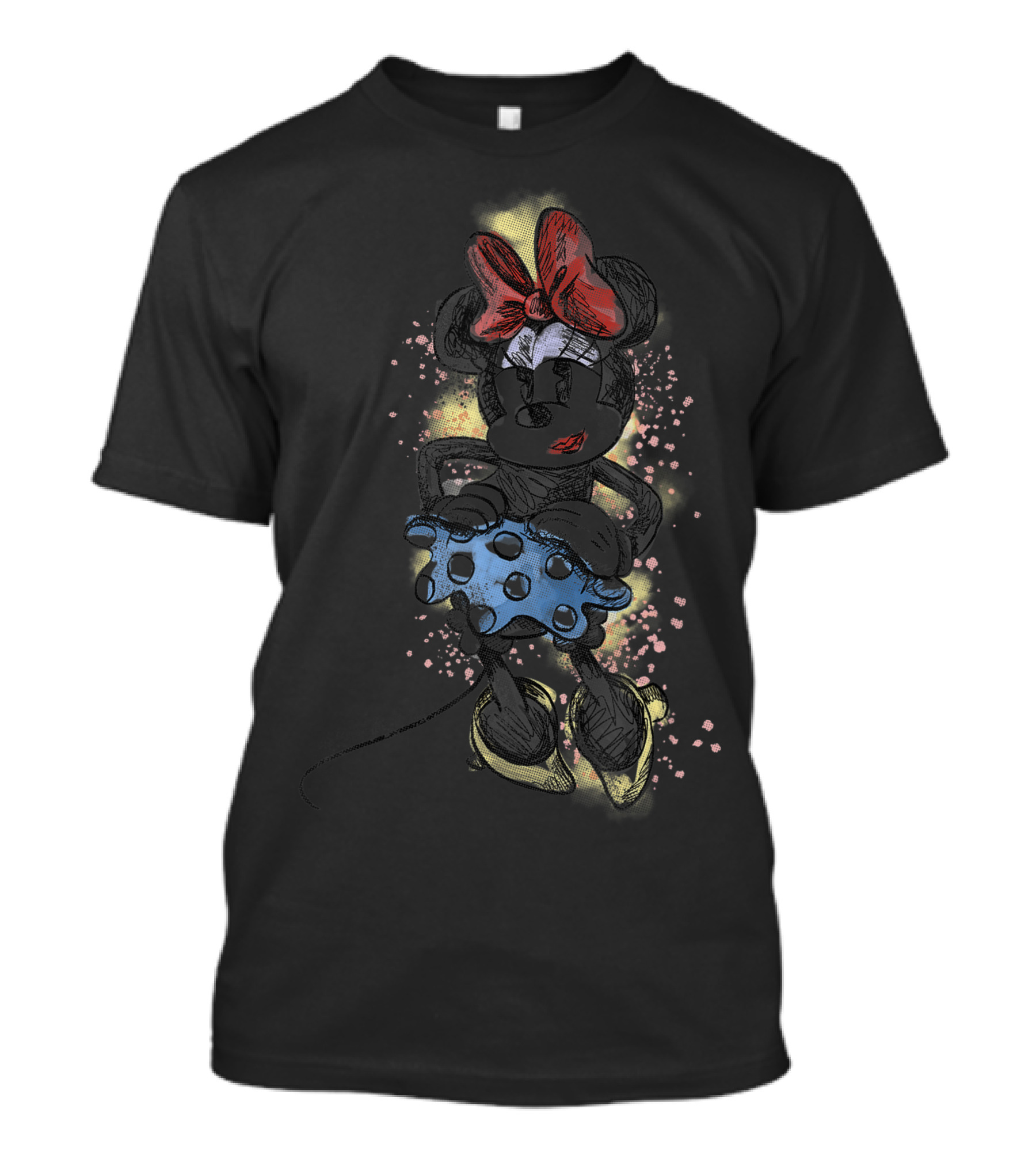 Disney Minnie Mouse Sketch With Red Bow And Blue Polka Dot Dress T-Shirt