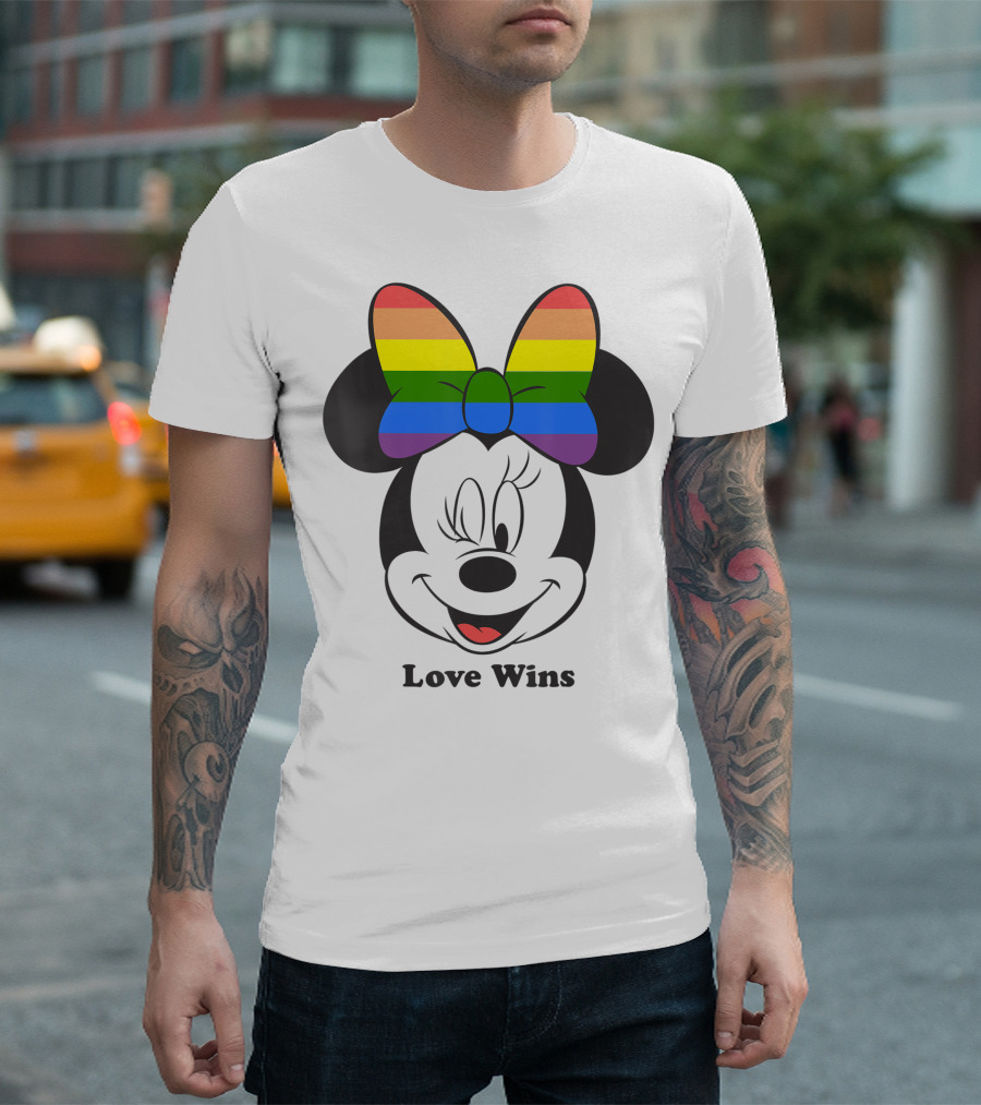 Disney Mickey And Friends Minnie Pride Love Wins Rainbow Bow T-Shirt