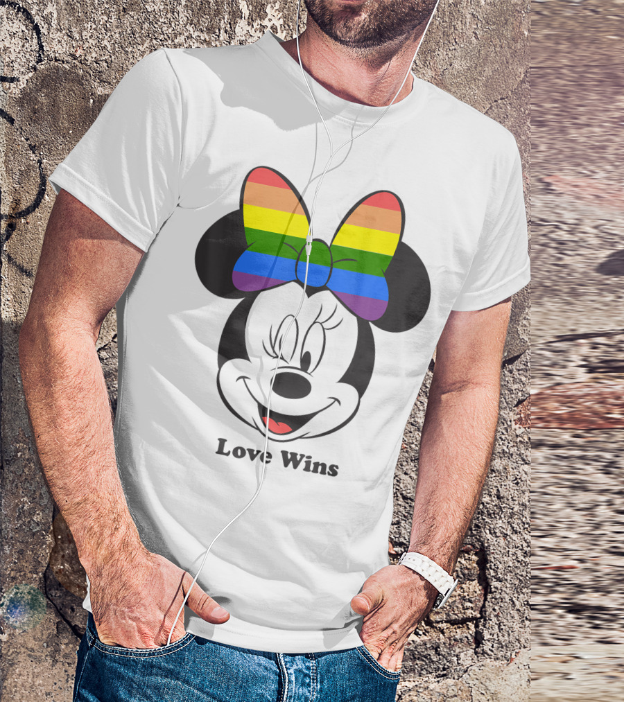 Disney Mickey And Friends Minnie Pride Love Wins Rainbow Bow T-Shirt
