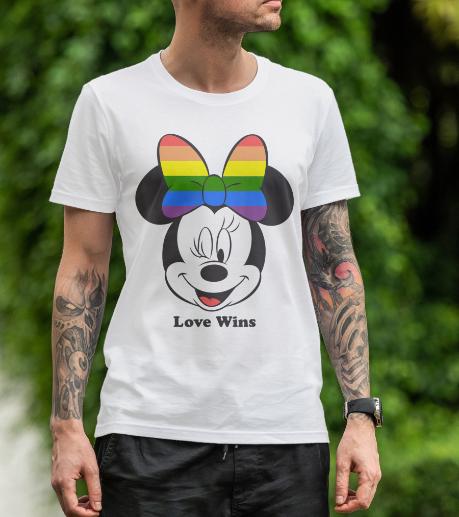 Disney Mickey And Friends Minnie Pride Love Wins Rainbow Bow T-Shirt