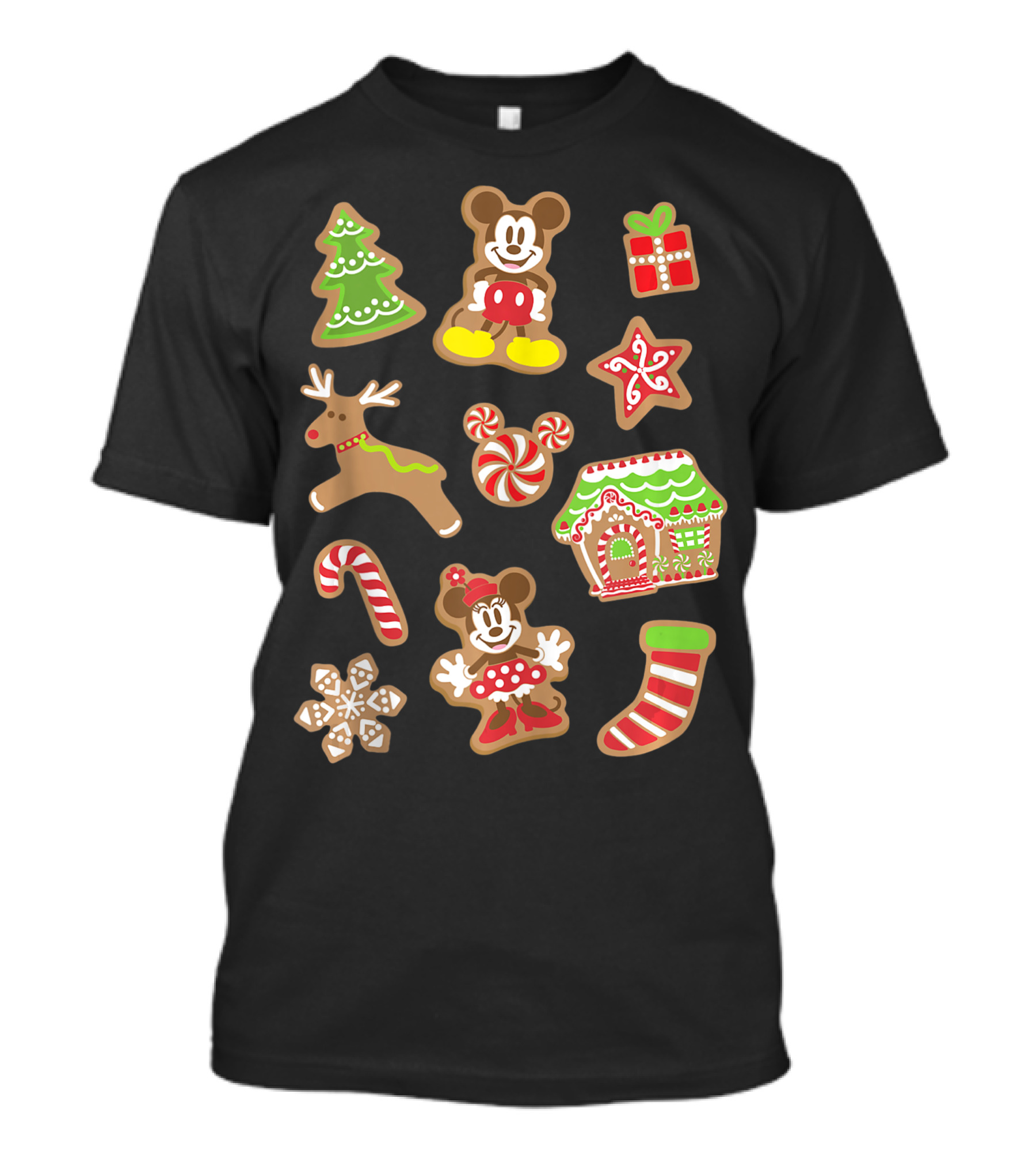 Disney Mickey Minnie Christmas Gingerbread Cookies Tree Reindeer Candy Cane House T-Shirt