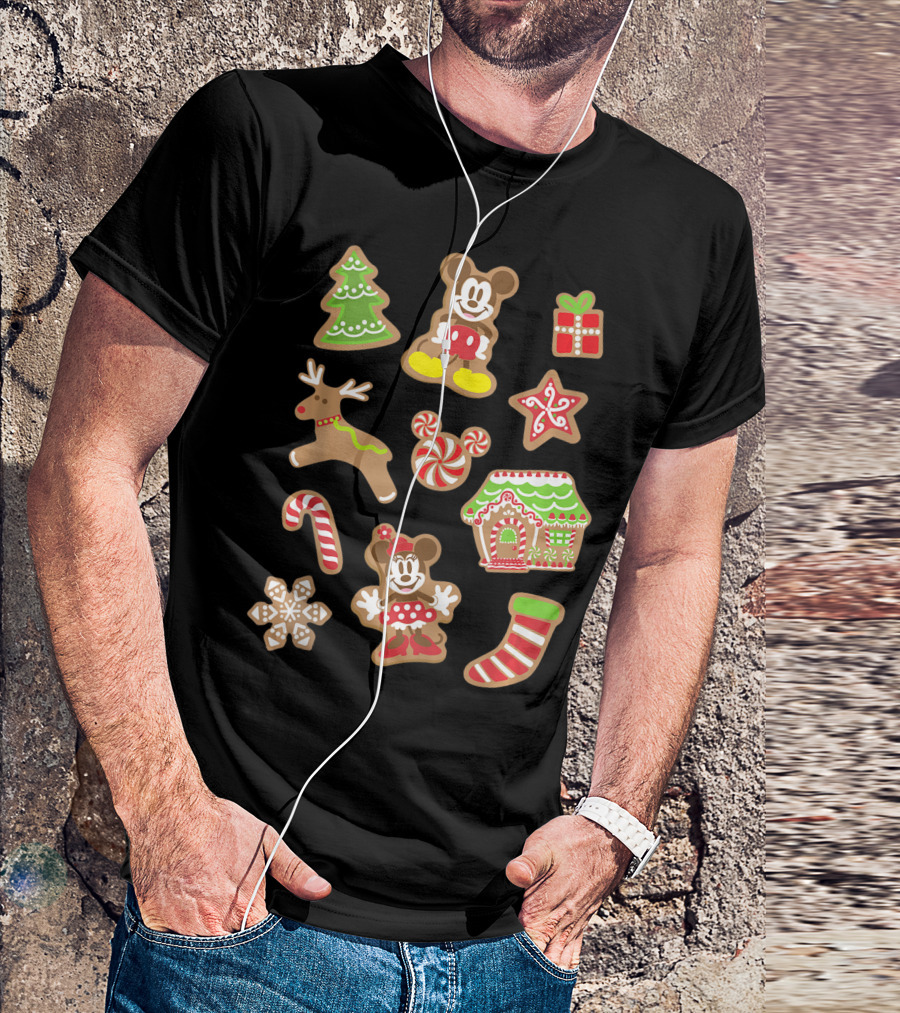 Disney Mickey Minnie Christmas Gingerbread Cookies Tree Reindeer Candy Cane House T-Shirt