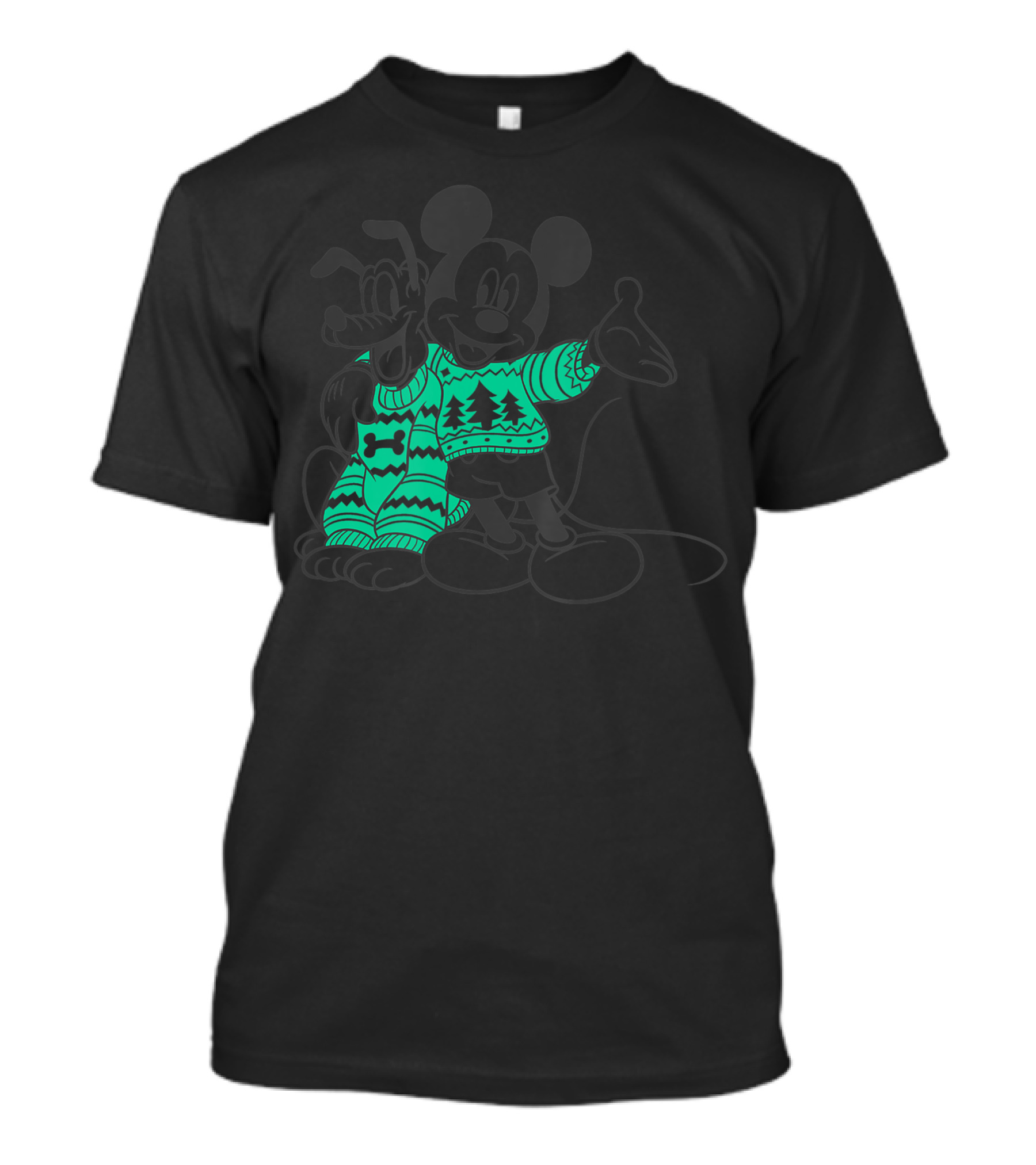 Disney Mickey Pluto Christmas Sweater Outline T-Shirt