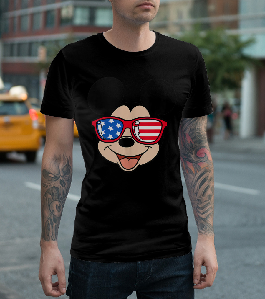 Mickey Mouse Americana Flag Sunglasses Disney T-Shirt