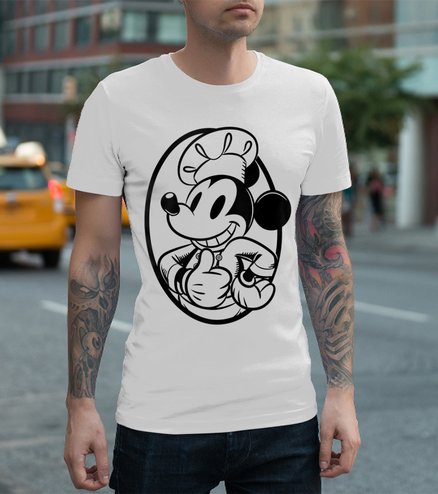 Disney Mickey Mouse Chef Cartoon Character Oval Outline T-Shirt
