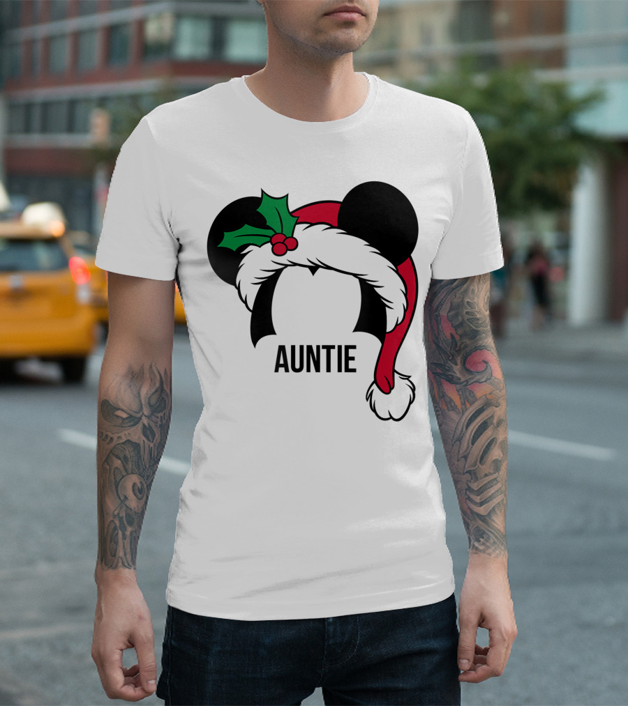 Disney Mickey Mouse Ears Santa Hat Auntie Christmas Family T-Shirt