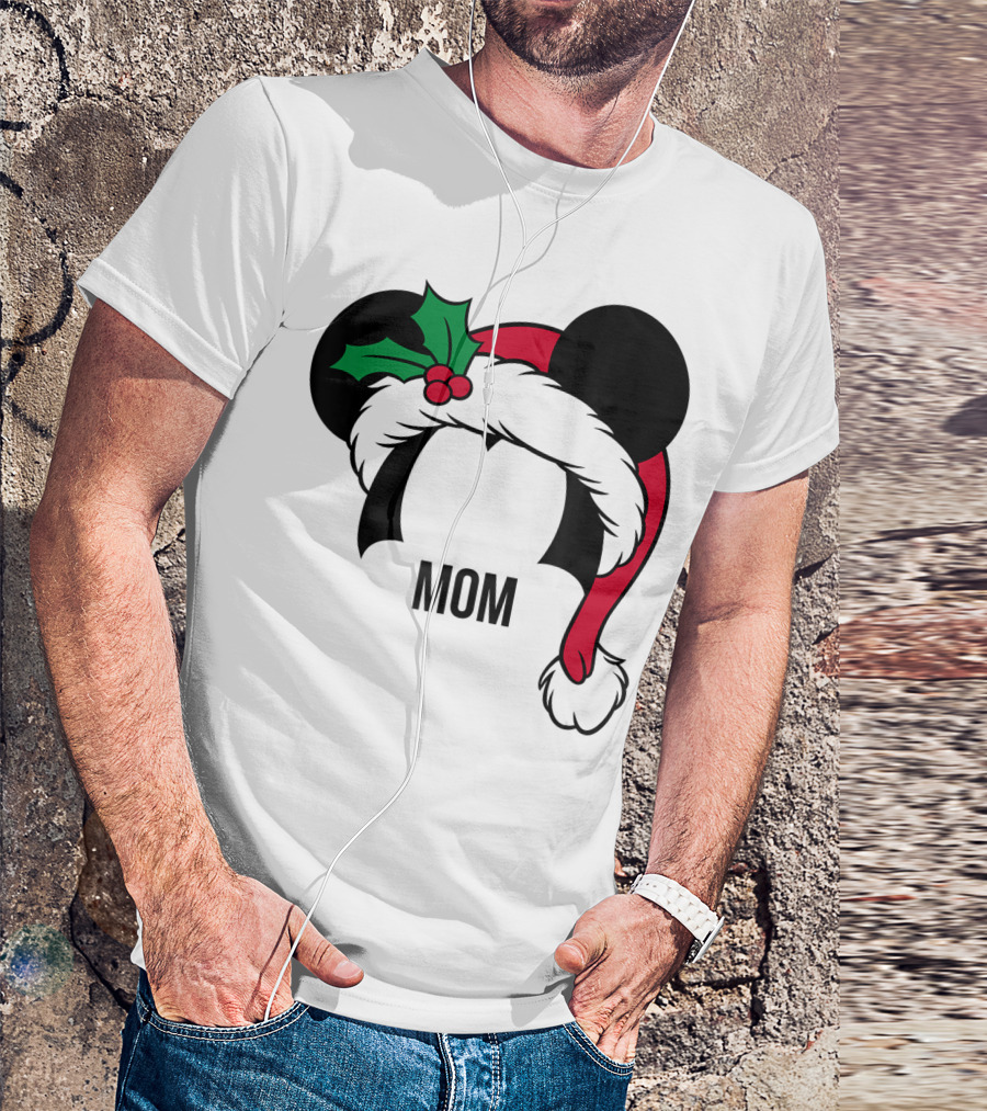 Disney Mickey Mouse Ears Santa Hat Mom Christmas Holiday T-Shirt