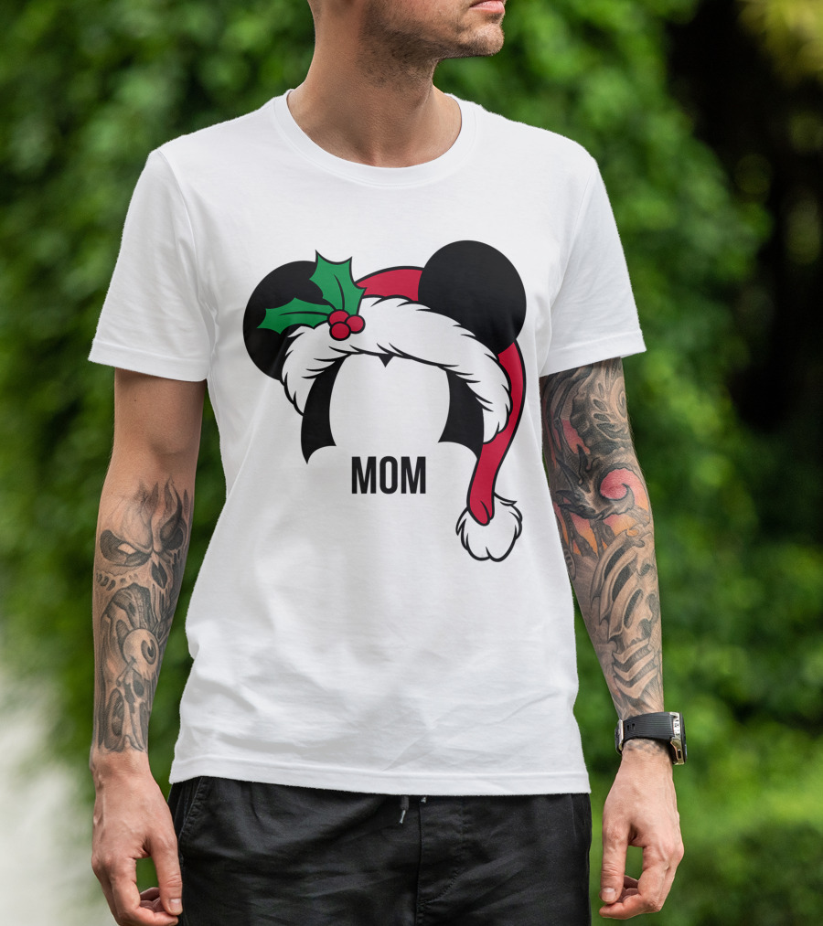 Disney Mickey Mouse Ears Santa Hat Mom Christmas Holiday T-Shirt