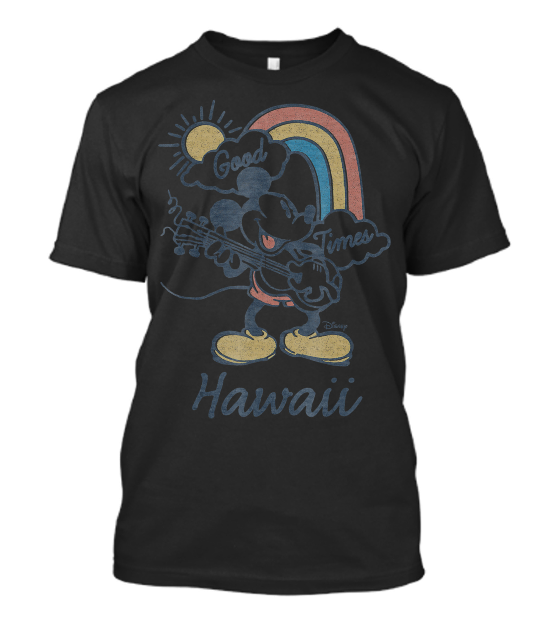 Disney Mickey Mouse Good Times Hawaii Guitar Rainbow T-Shirt