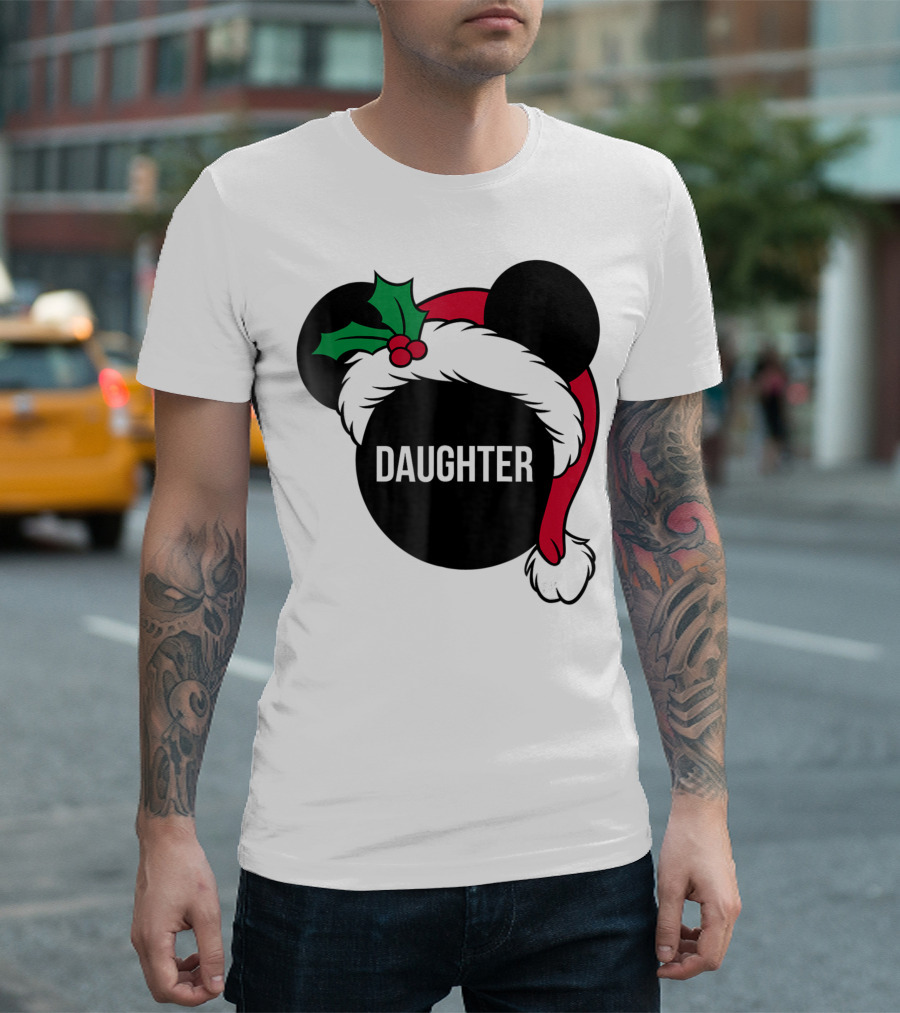 Disney Mickey Mouse Santa Hat Daughter Holiday Christmas T-Shirt