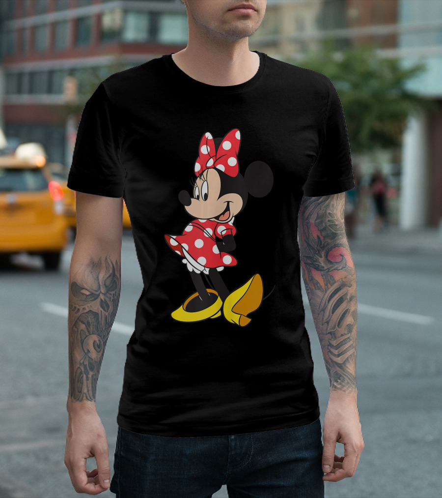 Disney Minnie Mouse Red And White Polka Dot Dress And Bow Pose T-Shirt