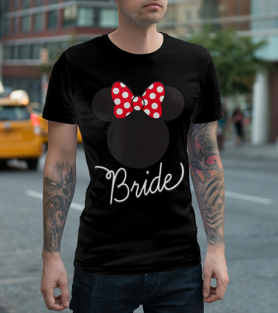 Disney Minnie Mouse Icon Polka Dot Bow Bride Wedding T-Shirt