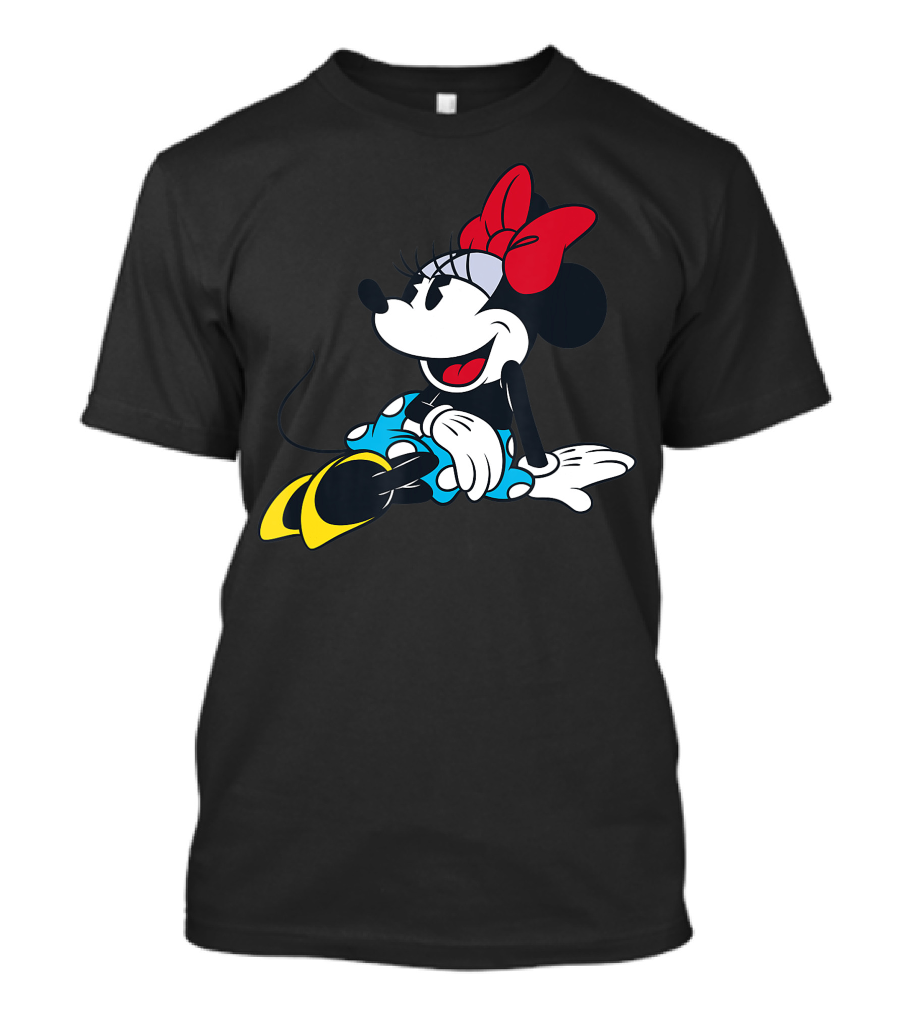 Disney Minnie Mouse Laughing Red Bow Blue Dress Yellow Shoes T-Shirt