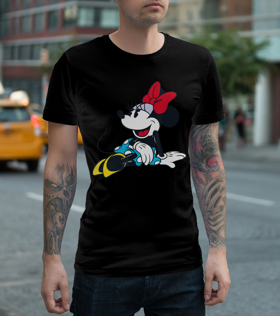 Disney Minnie Mouse Laughing Red Bow Blue Dress Yellow Shoes T-Shirt