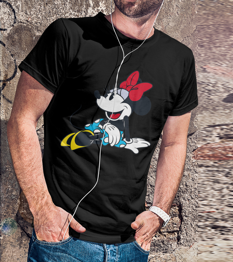 Disney Minnie Mouse Laughing Red Bow Blue Dress Yellow Shoes T-Shirt