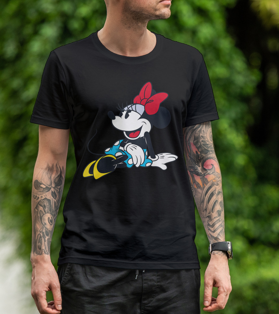 Disney Minnie Mouse Laughing Red Bow Blue Dress Yellow Shoes T-Shirt