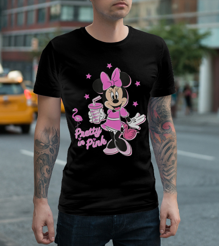 Disney Minnie Mouse Pretty in Pink with Flamingo and Stars T-Shirt