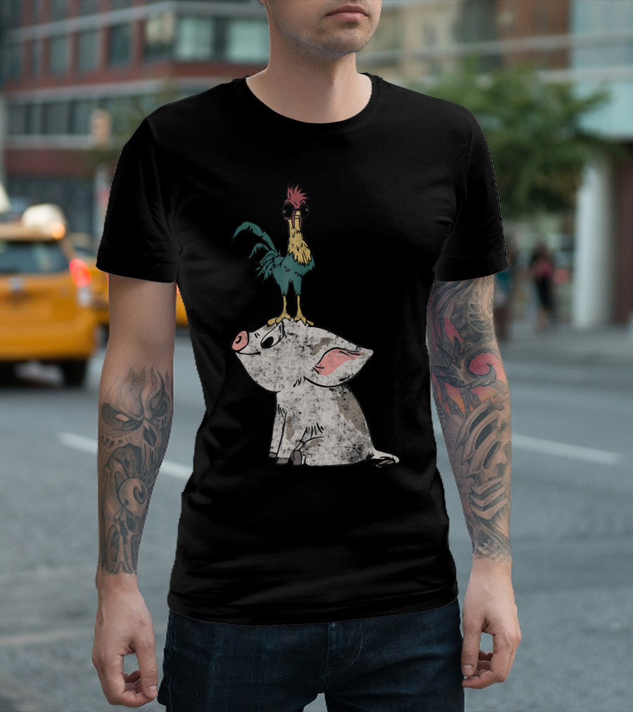 Moana Hei Hei Standing On Pua Disney Characters T-Shirt